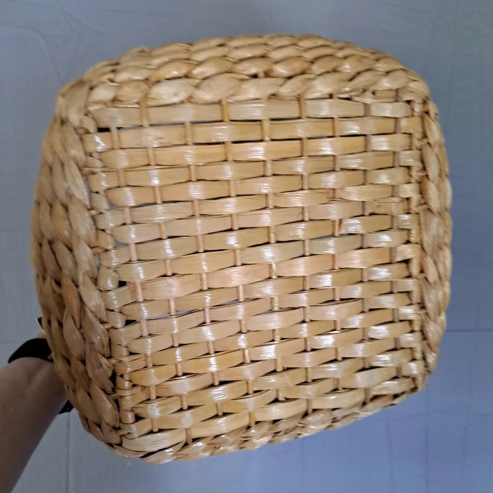 Woven Seagrass Storage Basket XL Natural Gray Two Tone Handles Boho NWT Home